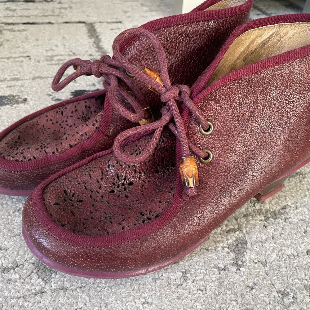 John Fluevog Merlot Leather Booties Boots